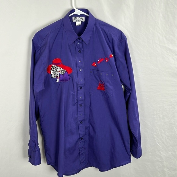 Get Lucky USA Red Hat Society Purple Applique Button Down -Size M - Picture 1 of 7